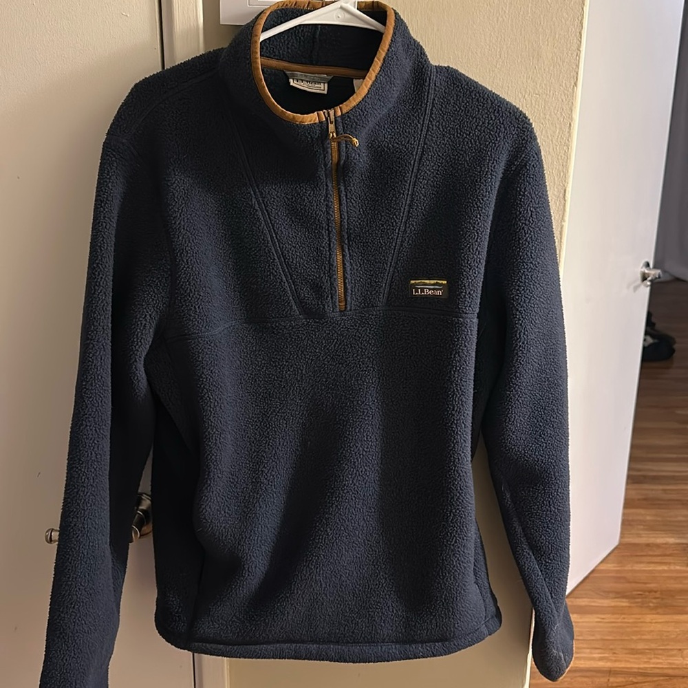 Vintage LL Bean Fleece Pullover NAVY with Pockets Size Medium